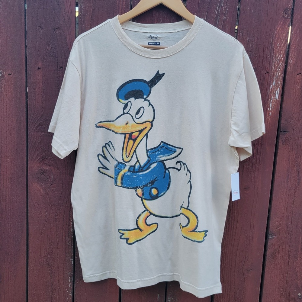 Disney Store 00s Vintage Donald Duck 1933 Retro Graphic T-Shirt Cream Cotton M